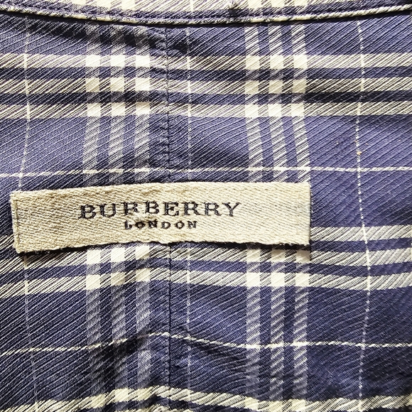 Burberry London Navy Blue Plaid Check Button Down Shirt XXL - Picture 4 of 7